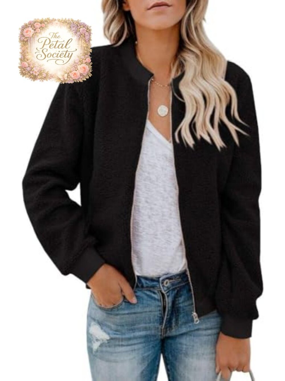 Faux Fur Sherpa Fleece Jacket Zip Up Bomber Coat Pockets Winter